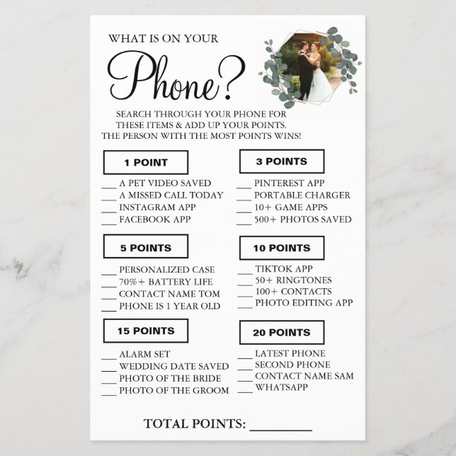 Eucalyptus What is on your phone Shower game card Flyer (Front)