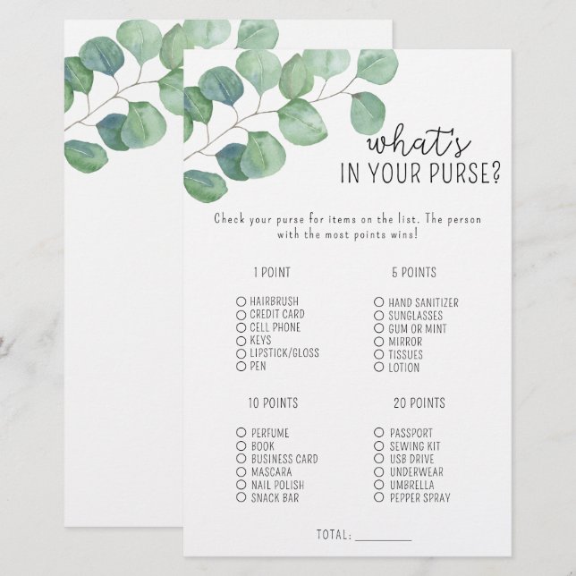 Eucalyptus - What's in your purse game (Front/Back)