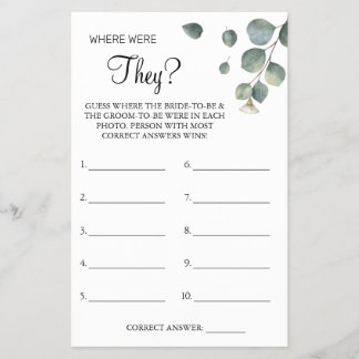 Eucalyptus Where were They Bridal shower game card Flyer
