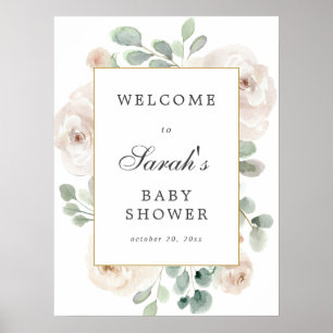 Eucalyptus White Floral Baby Shower Welcome Sign