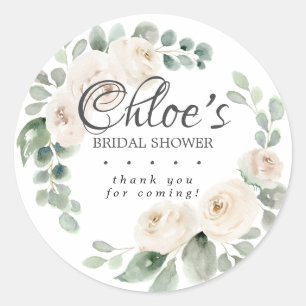Eucalyptus White Floral Bridal Shower Thank You Classic Round Sticker