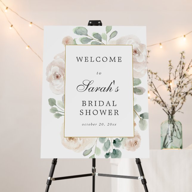 Eucalyptus White Floral Bridal Shower Welcome Foam Board (In Situ (Stand))