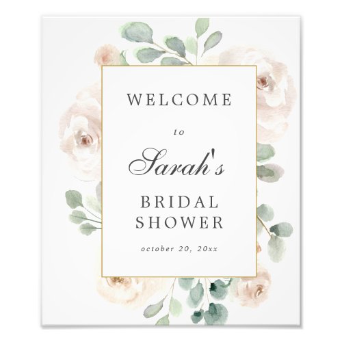 Eucalyptus White Floral Bridal Shower Welcome Photo Print