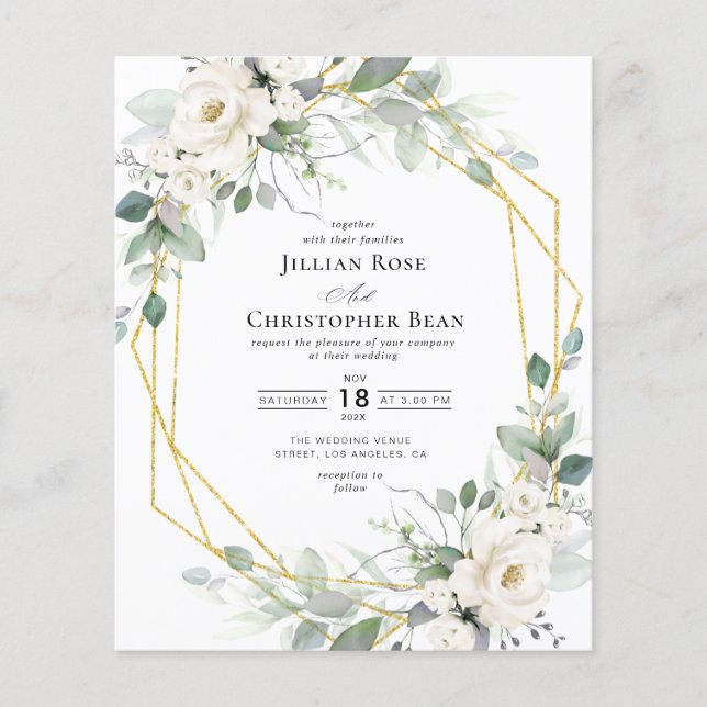 eucalyptus white floral frame wedding invitation (Front)