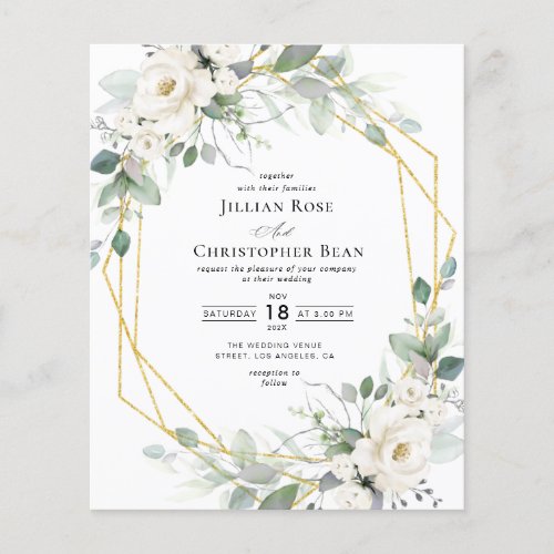 eucalyptus white floral frame wedding invitation