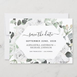 Eucalyptus White Floral Save the Date Invitation