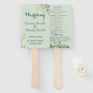 Eucalyptus & White Florals Botanical Wedding Hand Fan