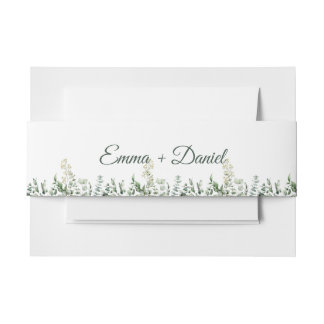 Eucalyptus & White Florals Botanical Wedding Invitation Belly Band