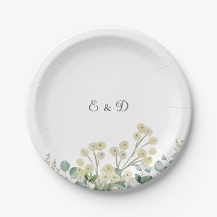 Eucalyptus & White Florals Botanical Wedding Paper Plates