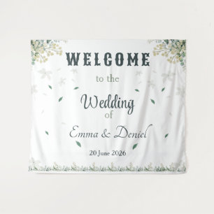 Eucalyptus & White Florals Botanical Wedding Tapestry
