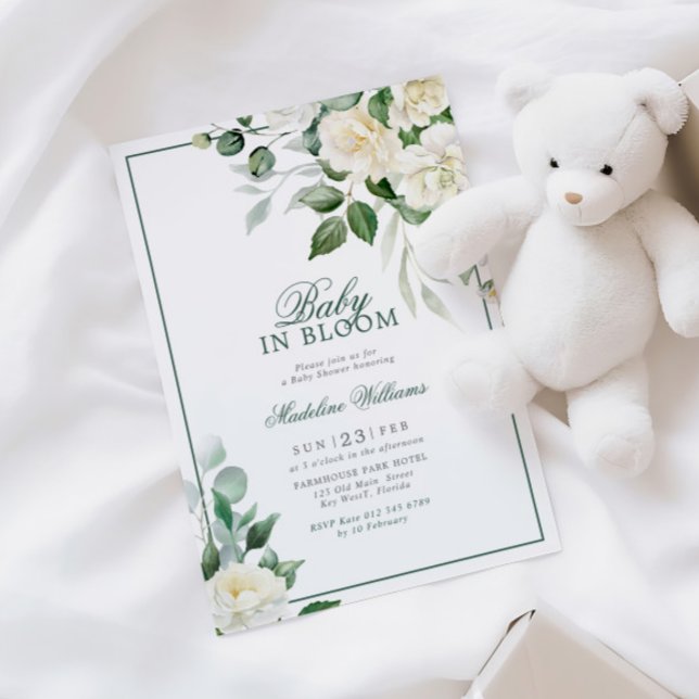 Eucalyptus White Flowers Baby in Bloom Shower Invitation (Creator Uploaded)