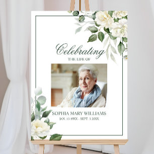 Eucalyptus White Flowers Funeral Welcome Sign