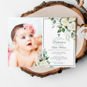 Eucalyptus White Flowers Photo Girl Dedication Invitation