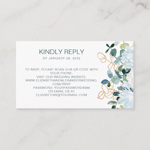 Eucalyptus  white flowers QR Code online RSVP Enclosure Card