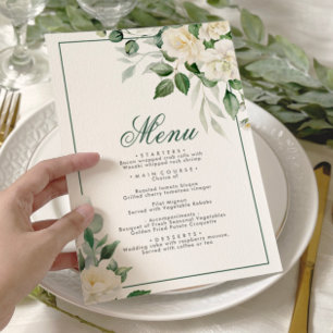 Eucalyptus White Flowers Wedding Menu 5x7