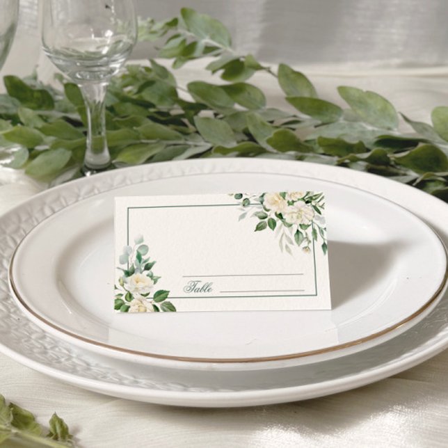 Eucalyptus White Flowers Wedding Place Card (Creator Uploaded)