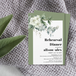 Eucalyptus, white flowers wedding rehearsal dinner invitation