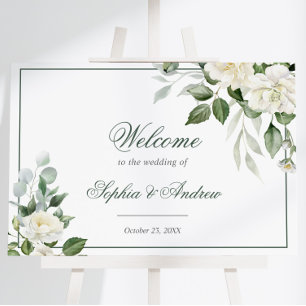 Eucalyptus White Flowers Wedding Welcome Sign