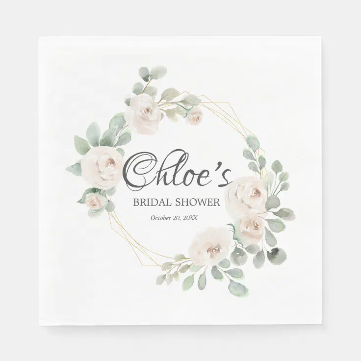 Eucalyptus White Rose Floral Bridal Shower Napkins Zazzle