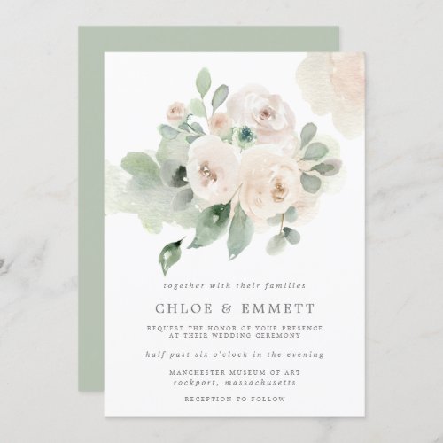 Eucalyptus White Rose Floral Wedding Invitation