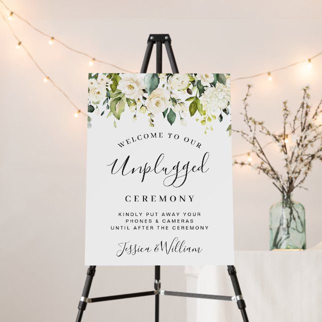 Eucalyptus White Roses Unplugged Wedding Ceremony Foam Board (In Situ (Stand))