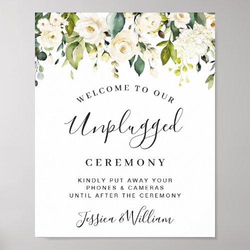 Eucalyptus White Roses Unplugged Wedding Ceremony Poster