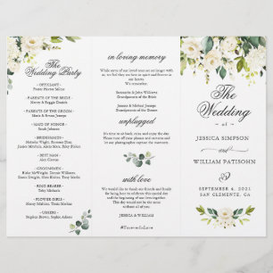 Eucalyptus White Roses Wedding Ceremony Program