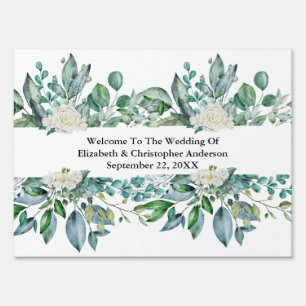 Eucalyptus White Roses Wedding Welcome Sign