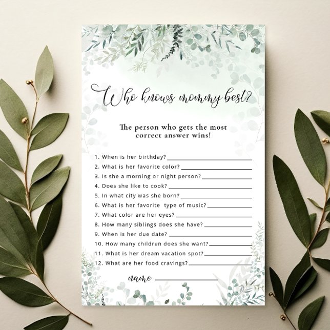 Eucalyptus Who Knows Mommy Best Baby Shower Game (Creator Uploaded)