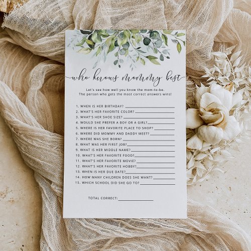 Eucalyptus Who knows mommy best baby shower game