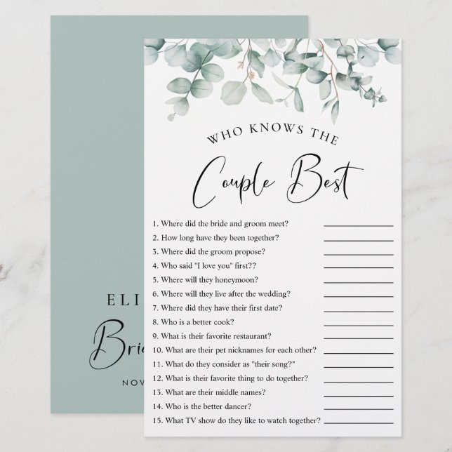 Eucalyptus Who Knows the Couple Best Shower Game (Front/Back)