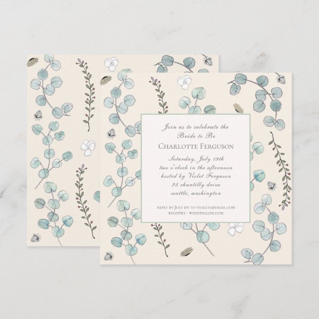 Eucalyptus Wildflower Bridal Shower Invitation (Front/Back)