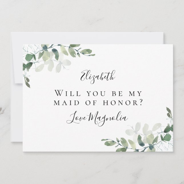 Eucalyptus Will You be My Maid of Honor? Card (Front)