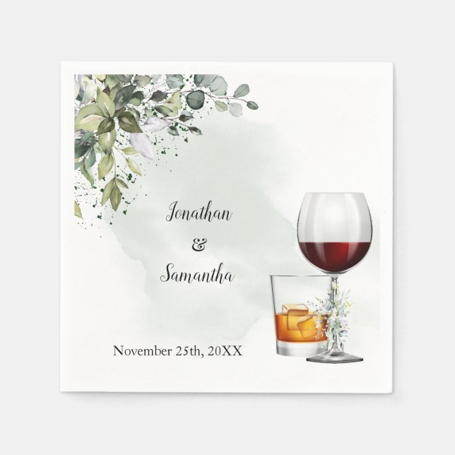Eucalyptus Wine & Bourbon Wedding Napkins (Front)