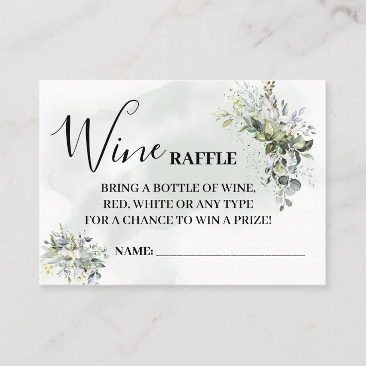 Eucalyptus Wine Raffle Ticket Bilingual Card 