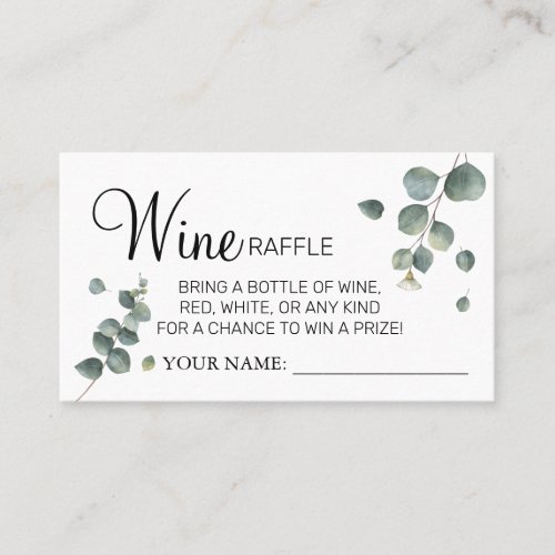 Eucalyptus Wine raffle ticket Bridal Shower card