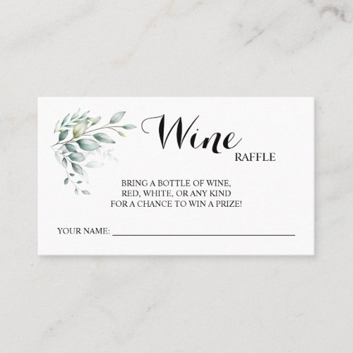 Eucalyptus Wine Raffle Wedding Bridal Shower card