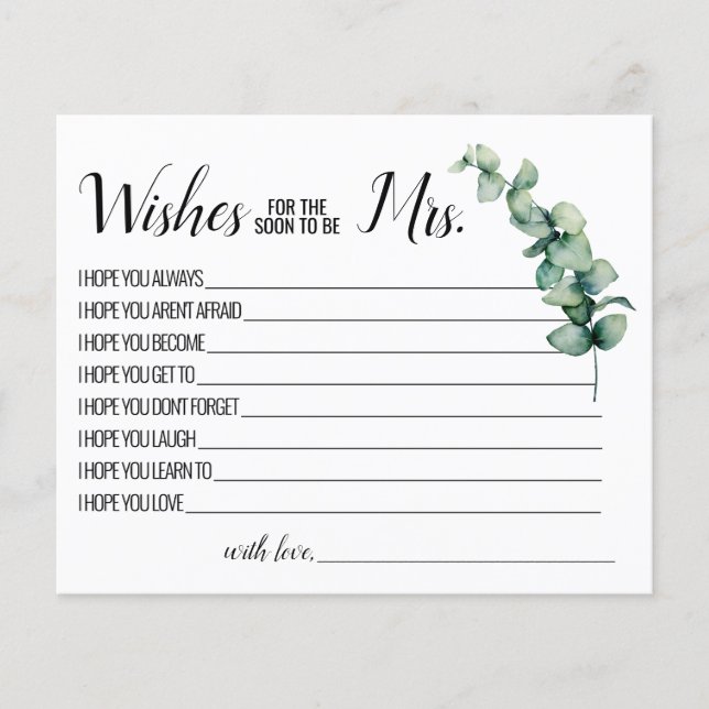 Eucalyptus Wishes for the Soon to be Mrs card Flyer (Front)