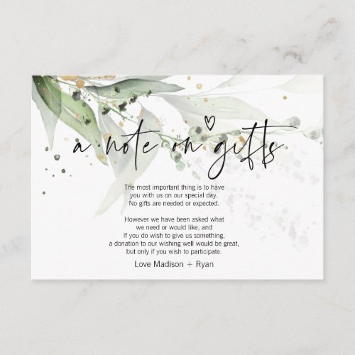 Eucalyptus Wishing Well Wedding Note on Gifts Card