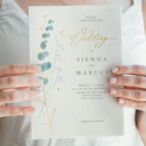 Eucalyptus with Gold Branch Foil Invitation