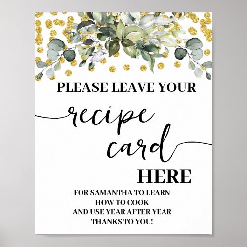 Eucalyptus with Gold Leave Your Recipe Card Sign