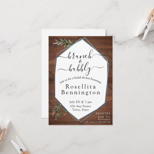 Eucalyptus Wood Brunch and Bubbly Bridal Shower Invitation