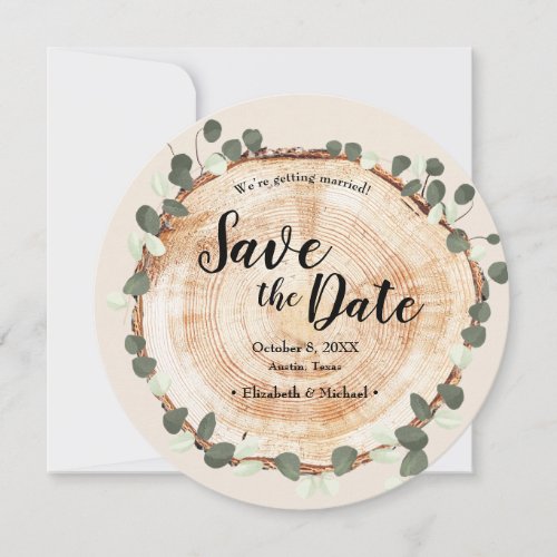 Eucalyptus Wood Cut Slice QR CODE Wedding website Invitation