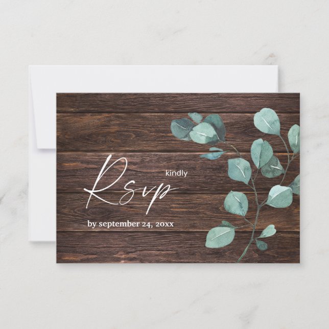 Eucalyptus & Wood Greenery with Meal RSVP Card (Front)