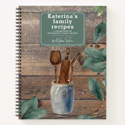 Eucalyptus Wood Kitchen Utensils Family Recipe Notebook