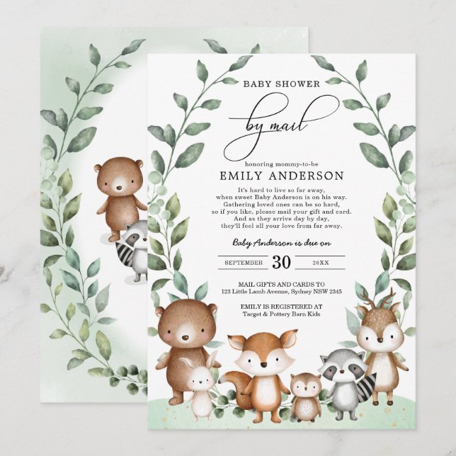 Eucalyptus Woodland Baby Shower By Mail Quarantine Invitation (Front/Back)