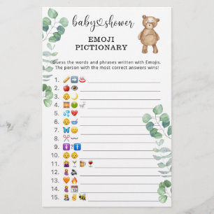 Eucalyptus woodland Emoji picture game baby shower