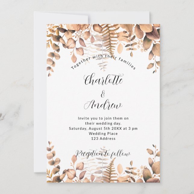 Eucalyptus woodland golden fall wedding invitation (Front)