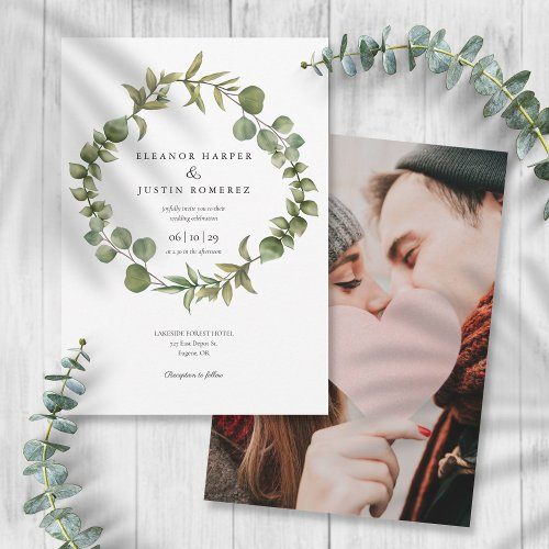 Eucalyptus Woodland Greenery Wedding Photo Invitation