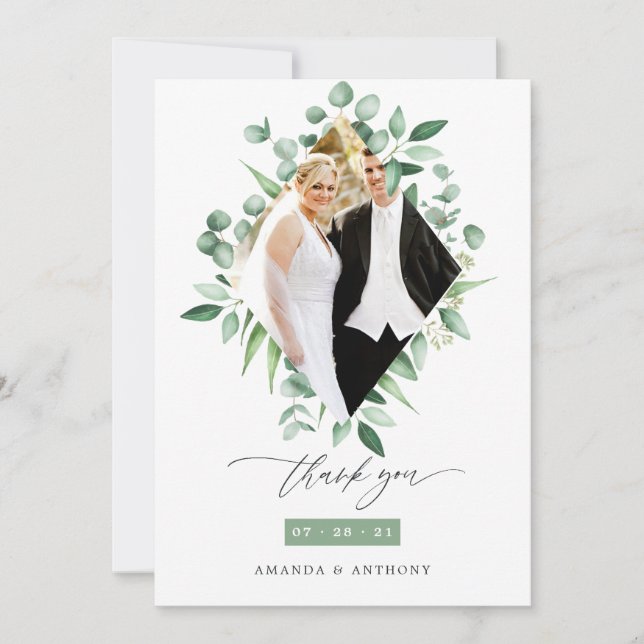 Eucalyptus Woodland Greenery Wedding Thank You Card (Front)